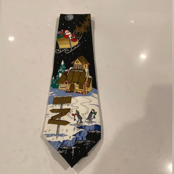 Santa Claus North Pole Tie Reindeer Christmas Necktie - Picture 1 of 8